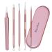MelodySusie Blackhead Remover Pimple Popper Tool Kit Professional Blackhead Extractor Tool for Nose Face Stainless Comedone Extractor Blemish Whitehead Popping Tool with Portable Metal Case Pink