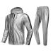 MulYeeh Weight Loss Sweat Suit Anti-Rip Heavy Duty Full-Zip Sauna Suit Fitness Exercise Gym Top Pant with Hood for Men Women Silver X-Large