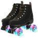 Comeon Classic Women Roller Skates,Unisex High-top 4 Wheel Roller Skates Double Row Roller Sskates for Boys and Girls US:8.5 black flash wheel