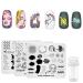 4PCs Nail Art Stamping Platten Set Einhorn Dinosaurs Comic Multi-Pattern Design Stamping Image Schablon Template with 1 PC Polish Stamper 46