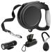 Retractable Dog Lead 8M/26ft Extendable Dog Lead Extendable with Non-Slip Handle & Adjustable Dog Lead with LED Flashlight Waste Dispenser Bags One-Hand Brake for Night Walking Running Jogging Black