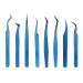 8 pieces eyelashes tweezers stainless steel fine tip ergonomic blue titanium eyelash extension tweezers Set portable durable eye makeup tools for women