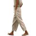 Womens Linen Pants Chic Side Hollow Out Tapered Harem Pants Casual Linen Capri Pants Boho Summer Beach Pants with Pockets #C3-khaki XX-Large