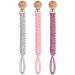 Pacifier Clip for Boys and Girls 11 Inch Handmade Braided Cotton Pacifier Holder with Wooden Clips - Fits All Pacifiers & Teething Toys for Baby Shower Birthday Christmas Gifts (3 Packs) C (Plum/Gray/Pink)