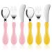 Vicloon Baby Fork and Spoon 6 PCS Toddler Utensils Spoons Forks Tableware Set Toddler Utensils Stainless Steel Baby Forks and Spoons Baby Feeding Cutlery Utensil Weaning Spoon for Kids(Yellow/Pink)