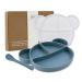 Silicone Baby Suction Plate Toddler Self Feeding Plates Children's Plate with Lid and Spoon Kid Divided Weaning Plate Dinnerware Set with Gift Box BPA Free & Dishwasher Safe (Blue) New Blue