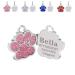 Personalised Cat Tags | Dog Tags for Pets Engraved UK | Pet ID Tags for Dogs & Cats | Glitter Paw Print Stainless Steel Cat Name Tag | Doggy Cat Kitten Kitty Puppy Tag | 4 Colours 25mm (Pink)