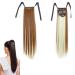 prinfantasy Human Hair Ponytail Extension Extension Wrap Around Hari Clip in on Pony Tail Synthetic Straight Hairpiece Light Brown Mix Blonde Wig GBMW036 GBMW036 22 inch
