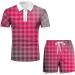 QWUVEDS Men's Spring/Summer Plaid Print Zipper Short Sleeve Sports Suit - Casual Travel Outfit in Pink 3XL - Buy Online on SooperMarket.com