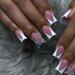 French Tip Press on Nails Medium Square Fake Nails with Duckbill Design Glossy Pink White Nail Tips Rhinestones Reusable Full Cover False Nails Glue on Nails Cute Duck Feet Artificial Stick on Nails French 5