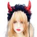 JSGHGDF Creative Spooky Devil Horn Shape Hairband Women Pleated Lace Makeup Skincare Headband for Halloween Photography Hairband Black - Buy Online on SooperMarket.com