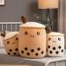 AMOZO Cute Cartoon Boba Milk Tea Plush Doll - 24cm Beige Giant Bubble Plushie Stuffed Pillow Toy - Buy Online on SooperMarket.com