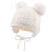 Flower Baby Girls Pompom Beanie Winter Infant Toddler Hat for Girl Knitted Soft Fall Beanies Hat 2-4 Years White