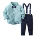 Volunboy Baby Boys Gentleman Suit Toddler Formal Bow Tie Shirts + Suspenders Pants 4PCS Outfit 5-6 Years Pure Green