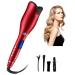 MIUOPUR Automatic Hair Curling Iron with Ceramic Ionic Barrel, Smart Anti-Stuck, Auto Rotating Hair Curling Wand with Temperature Display and Timer, Professional Hair Curler Styling Tool - Red