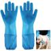 Rubber Dishwashing Gloves Extra Long Sleeves Cleaning Scrubber Gloves Waterproof Mittens 1Pair Blue. - Buy Online on SooperMarket.com