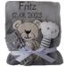 Wuff-Dogsworld Baby Blanket Embroidered with Name + Additional Baby Rattle or Baby Socks Gift Baby Baptism Birth Boy Girl
