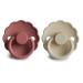 FRIGG Daisy Natural Rubber Baby Pacifier 2-Pack (Powder Blush/Cream) | Made in Denmark | BPA-Free | 0-6 Months - Buy Online on SooperMarket.com