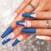 Matte Crystal Blue Extra Long Coffin Press on Nails - 24pcs 3D Bling Ballerina False Nails for Women and Girls - Buy Online on SooperMarket.com