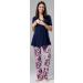 Happy Mama Maternity Nursing Nightwear Set - 3 Piece Navy and Ecru with Flowers | Pants, Top, Robe 558p - Buy Online on SooperMarket.com