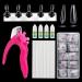 NOVAL DIY Press on Nail Making Kit - 500PCS Full Cover Coffin Nail Tips with 1 Set Magnetic Nail Holder 4PCS Nail Glues 1PC Nail Tip Cutter Clipper 102PCS Reusable Adhesive Putty Press on Kit-Nail Glues