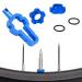 Tone valve key bike valve outlet and bicycle valve nut set 4-in-1 valve insert key for Presta valve insert shrinker valve insert valve extension and hat mother (blue)