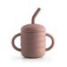 Cute 2-1 Silicone Straw Sippy Cup with Stopper - 5.4 OZ Spill-proof Sippy Cups for Baby 6+ Months w/ Dbl Handles  Grooved Body & Angled Straw for Fun & Safe Drinking - Includes Cleaning Brush - Pink