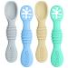 Vicloon Baby Fork and Spoon Set 4Pcs Silicone Spoon Baby Weaning Spoon Set Self Feeding Utensil Easy Grip Soft Baby Spoon Toddler Cutlery Kit for Infant Toddler Children First Led Training Weaning Blue/Green/Grey/Khaki