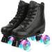 XUDREZ Double-Row PU Leather High-top Roller Skates | Unisex 4-Wheel Shiny Black Roller Skates | Women's 11 / Men's 9.5 - Buy Online on SooperMarket.com