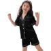 SWOMOG Kids Silk Pyjamas Set | Short Sleeve Satin PJs for Boys & Girls | Button-Down Silky Nightwear for Children & Teens | Black, Ages 8-9 - Buy Online on SooperMarket.com