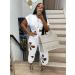 Women's Summer 2 Piece Outfit - Short Sleeve Knot Crop Top with Flower Hollowed Out Sweatpants, All White, Size Large - Buy Online on SooperMarket.com