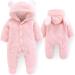 Newborn Baby Cartoon Bear Snowsuit Winter Coat Fleece Hooded Romper Jumpsuit 0-3 Months - Pink - Buy Online on SooperMarket.com