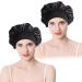 2 Pack Satin Bonnet Night Sleep Caps with Wide Elastic Band Silk Hair Wrap for Sleeping Soft Sleeping Head Cover Sleeping Hat for Women and Girls Curly Hair (Black)