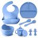 Home-Ed Baby Weaning Set 9 pcs Baby Food Set with Suction Bowl Plates & Baby Spoon Adjustable Bibs First Meal Cutlery Set for Newborn Baby Blue