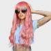 AISI BEAUTY Pink Wig with Bangs Colorful Wig for Women Synthetic Long Wavy Pink Wigs for Halloween Cosplay Party Use 24 Inch 24 Inch (Pack of 1) Pink