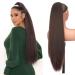 PORSMEER 30 Inch Yaki Straight Drawstring Ponytail Clip In Extensions for Women Kinky Straight Pony Tail Extensions Hair Extensions Ponytail (Dark brown)
