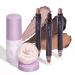 LUXAZA 3Pcs Eyeshadow Stick  Matte And Shimmer Eye shadow Stick Pencil With Eyeshadow Primer and Setting Spray  3-in-1 Eye Makeup Kit-Waterproof B-Cocoa set