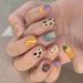 Hkanlre Cute Press on Nails Short Flower Fake Nails Acrylic Colorful False Nails Butterfly Nails for Women and Girls 24PCS