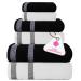 CASA COPENHAGEN Solitaire Designed in Denmark 600 GSM 2 Bath Towels 2 Hand Towels 2 Washcloths  Super Soft Egyptian Cotton 6 Towels Set for Bathroom  Kitchen & Shower - White + Black