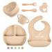 Baby Weaning Set by Bebefant | Suction Bowl | Suction Plate Baby | Cup | Adjustable Bib with Pocket | Bamboo Fork & Spoon for Baby Led Weaning | Baby Feeding Set (Neutral (Light Brown))