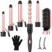 Curling Iron Set  Professional 6 in 1 Curling Wand with Hair Straightener Brush  Dual Voltage Hair Curler Wave Wand with Ceramic Barrel  Instant Heating Hair Styling Tools - Heat Resistant Gloves Rose Gold