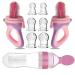 Baby Food Feeder Fresh Food - 2 Pack Fruit Feeder Pacifier 6 Different Sized Silicone Pacifiers | Baby Food Dispensing Spoon | Teether Baby Feeding Set | Fresh Frozen Fruit Teething Toy (Pink)