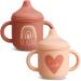 2 Pcs Silicone Sippy Cup Training Cup for Baby 6 Months+ Soft Baby Cup with Straw Spill Proof Sippy Cups for Toddlers with Handles and Spout Lid Easy Grip 5 Oz (Light Orange  Dark Orange  Cute Style) Cute Style Light Ora...
