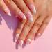 JUSTOTRY 24 Pcs Milky Swirl Almond Short False Nails White French Press on Nails Pattern Trendy Pink Fake Nails Short with Nail Glue Wavy Oval Medium Stick on Nails for Women white&oval1