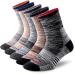 FEIDEER Men's Walking Hiking Socks, Wicking Cushion Quarter Crew Socks for Mens Outdoor Sports, 3/4/5 Pair, 6-15 Size Black/Gray/Light Khaki/Dark Coffee/Dark Blue 10-13