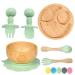 77 Star Bamboo Baby Weaning Set Baby Suction Bowl Suction Plate Baby Spoon & Fork Strong Detachable Suction Base Baby Feeding Set Non-Slip Bamboo Bowl & Baby Plates with Suction (Mist)