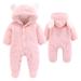 Ceguimos Newborn Baby Jacket Snowsuit Hooded Romper Jumpsuit Warm Fleece Cartoon Bear 0-12 Months Pink 9-12 Months