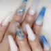 Long Press on Nails Coffin Fake Nails White Blue Gold Foil False Nails with Designs Acrylic Artificial Glossy Gradient Manicure Art Square Full Cover Glue on Nails Stick on Nails for Women Girls24Pcs