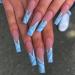 Brishow Artificial Nails Long False Nails Wave Press on Nails 24pcs for Women and Girls (Blue)