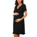 Bresdk Women's Maternity Nightdress Breastfeeding Nightwear Nursing Pyjamas Pregnancy Hospital Black Short Sleeve XL